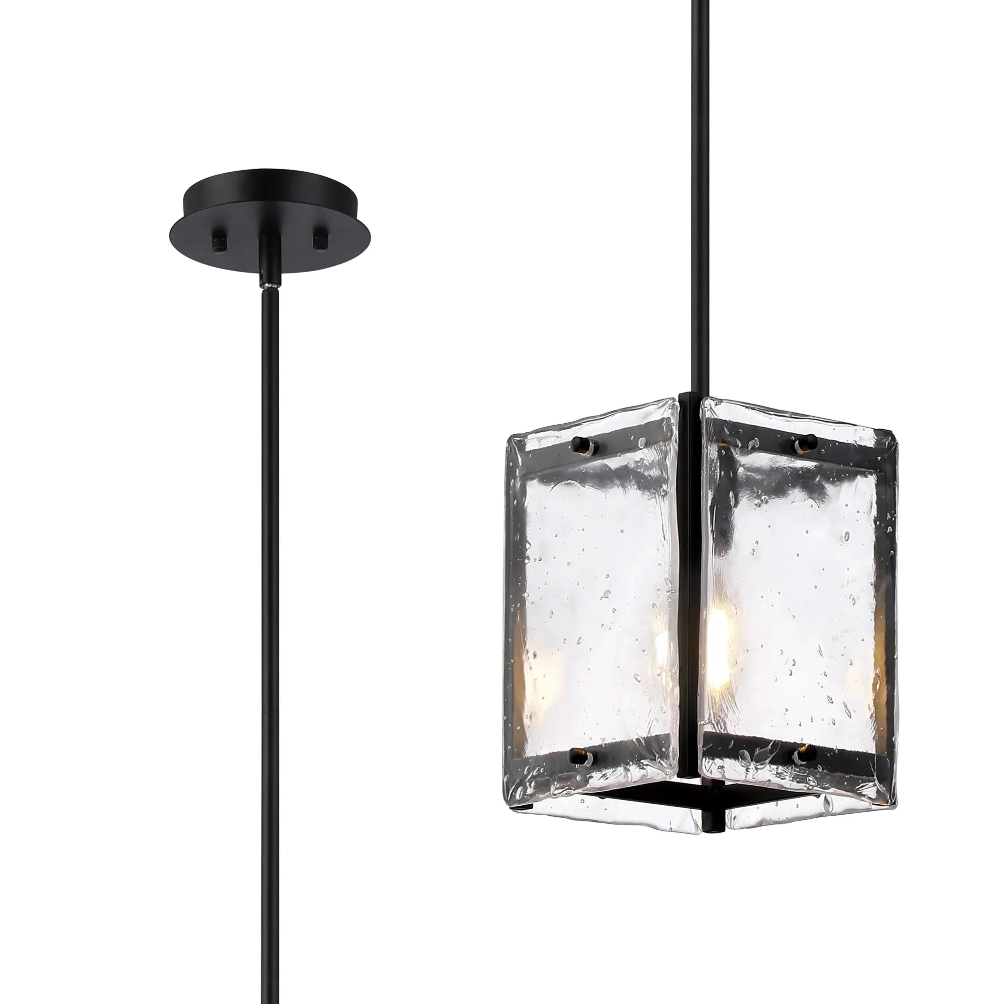 Faringdon Multi Height Pendant Semi Flush 1 Light- Matt Black & Satin Nickel - Image 3