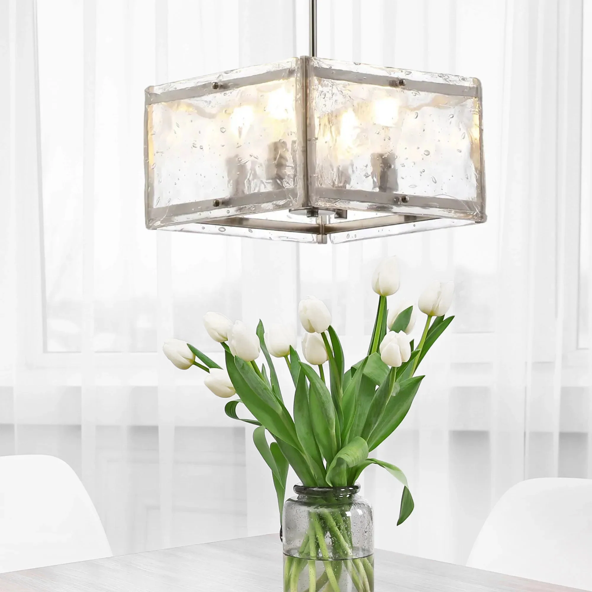 Faringdon Multi Height Pendant/Semi Flush 4 Light- Matt Black & Satin Nickel - Image 5
