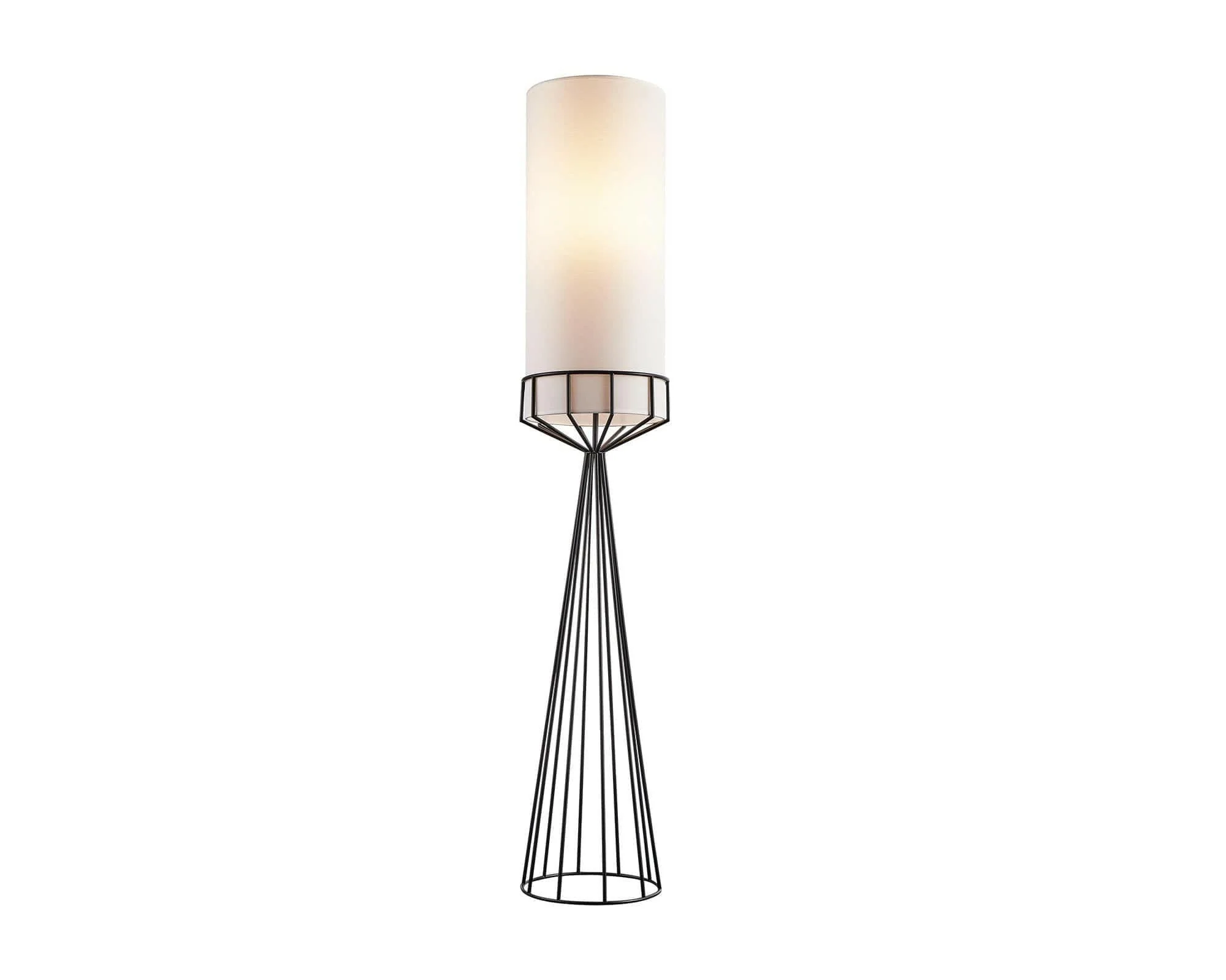 Faro Floor Lamp - Matt Black &amp; White Linen E27 - Image 2