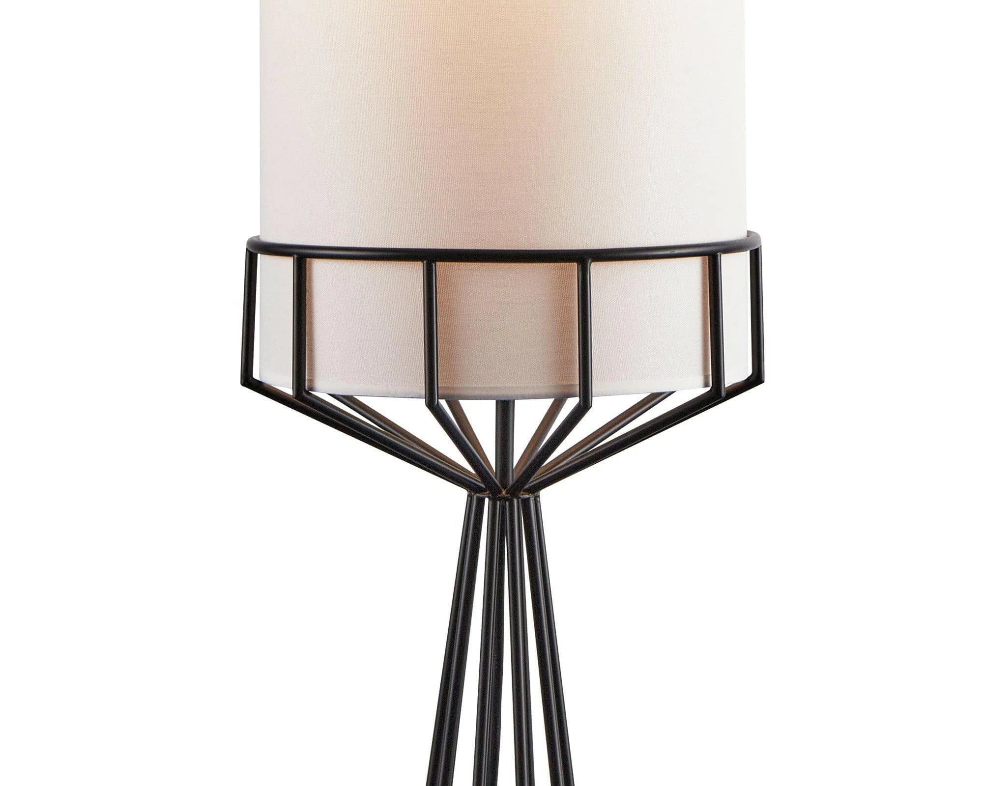 Faro Floor Lamp - Matt Black &amp; White Linen E27 - Image 3