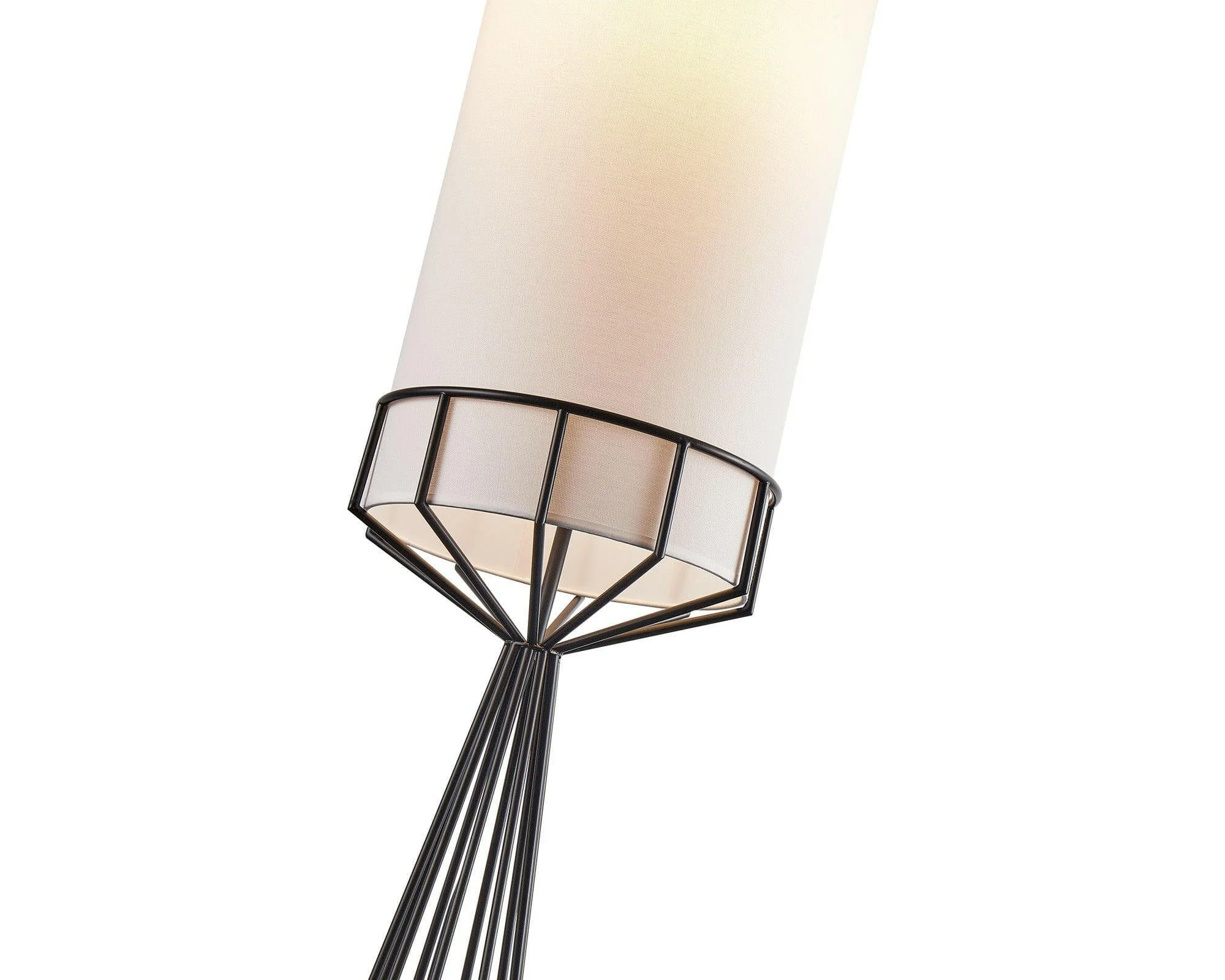 Faro Floor Lamp - Matt Black &amp; White Linen E27 - Image 5