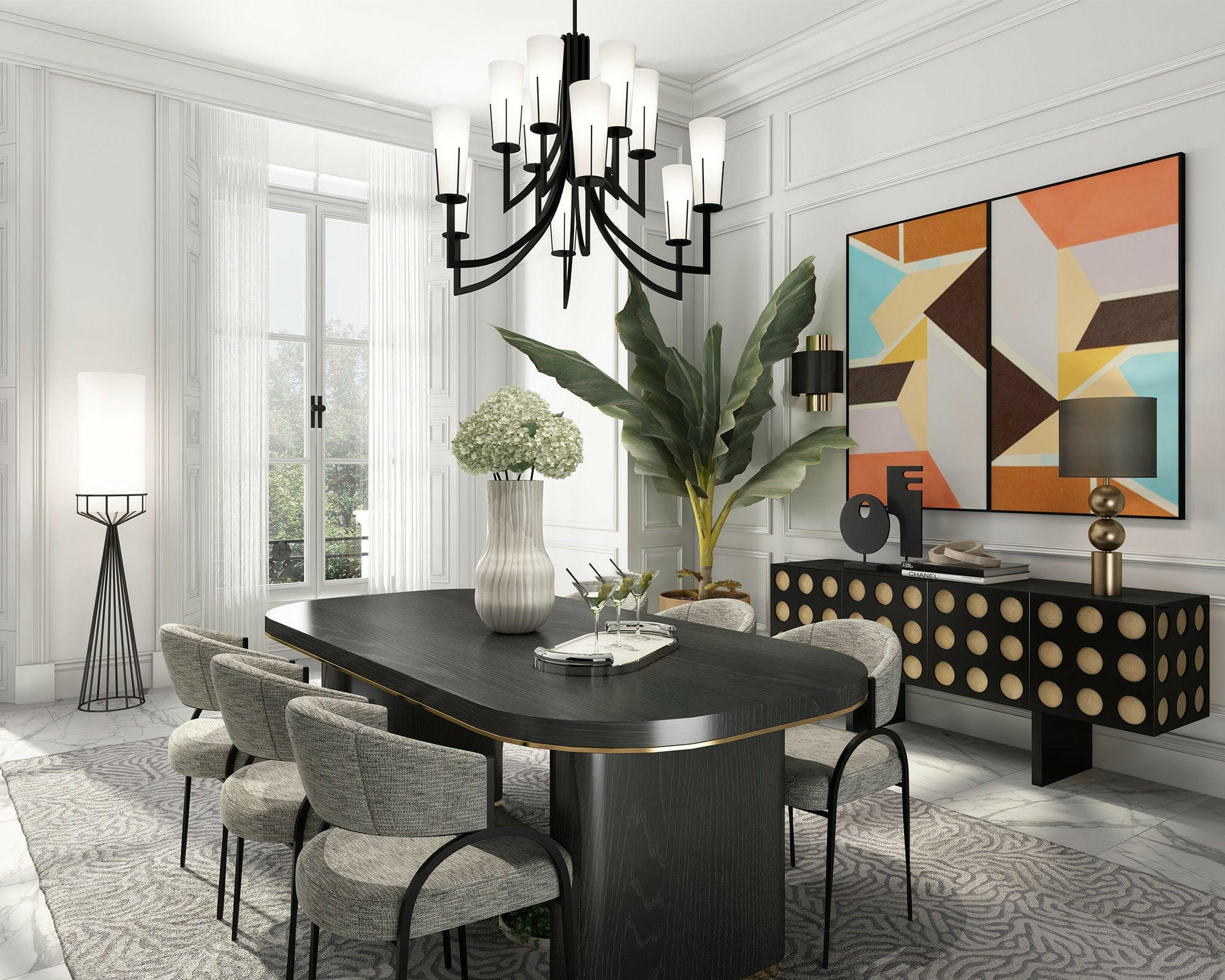 Faro Floor Lamp - Matt Black &amp; White Linen E27 - Image 7