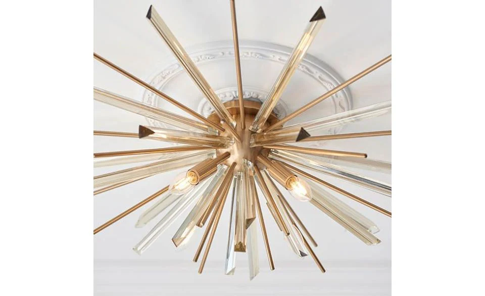Farrah 4 Light Flush Ceiling Light Antique Brass with Champagne Glass - Image 3
