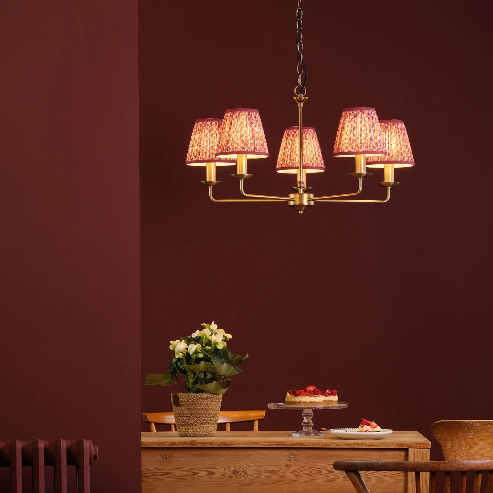 Favian 5 Lt Ceiling Light-  Matt Bronze With Red/ Green Shades - Image 3