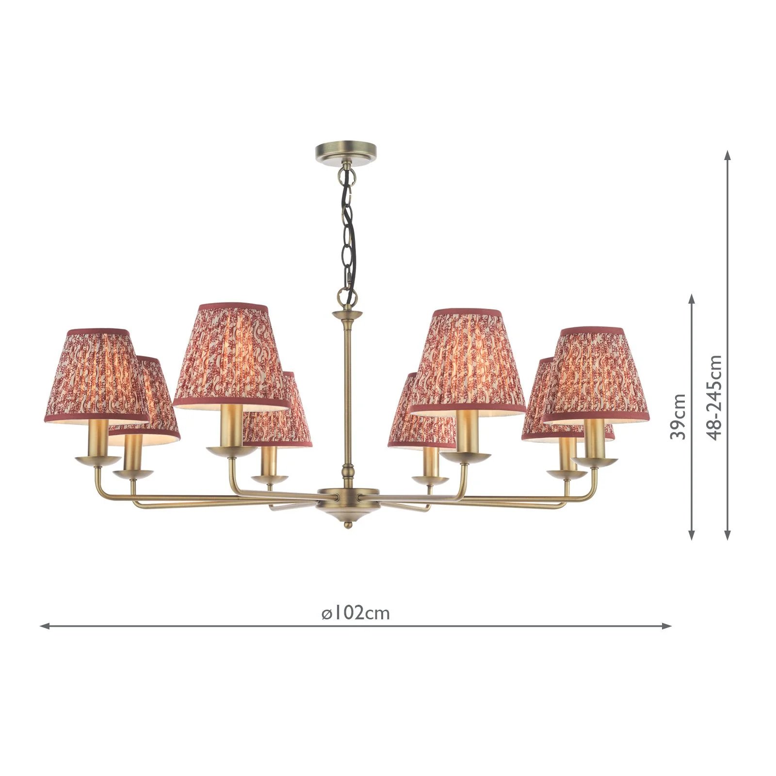 Favian 8 Lt Ceiling Light- Matt Bronze with Red/ Green Shades - Image 3