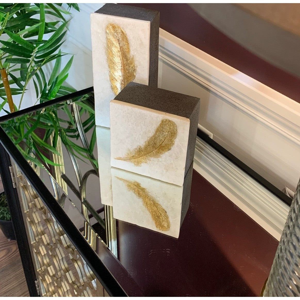 Feather Box Small/Large - Gold & White Finish - Image 2