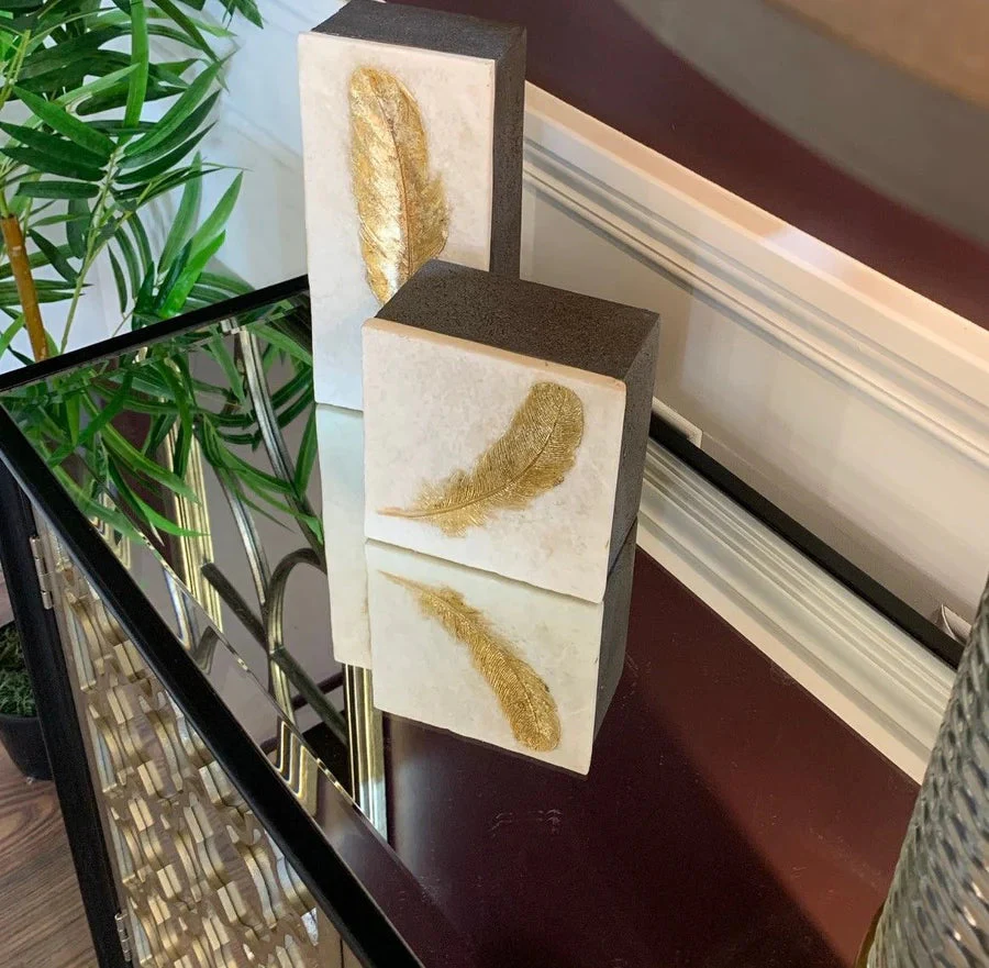Feather Box Small/Large - Gold & White Finish - Image 5
