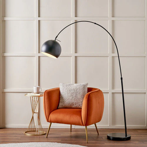 Feliciani Matt Black Metal and Black Marble Floor Lamp - Image 4