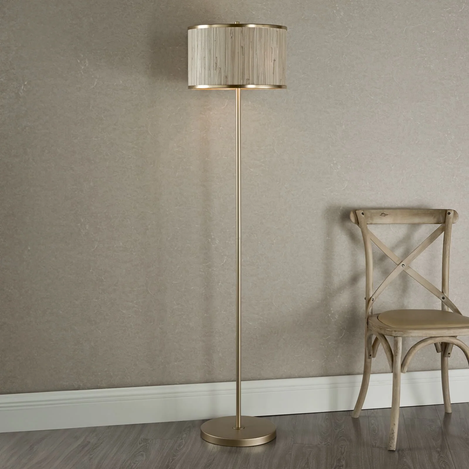 Fenella 3 Light Floor Lamp Gold Leaf and Seagrass E14 - Image 4