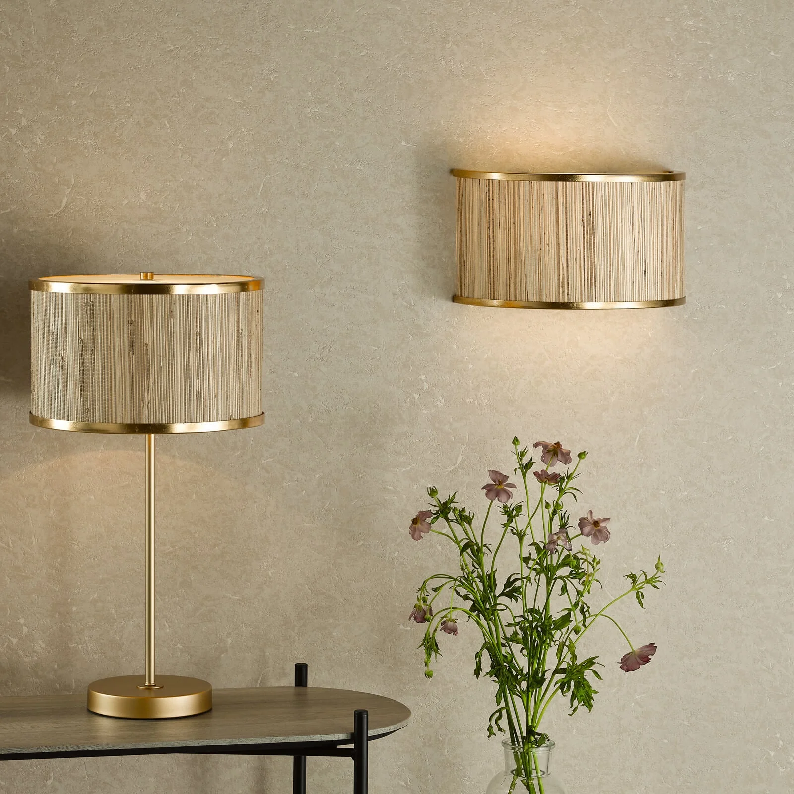 Fenella Table Lamp Gold Leaf With Seagrass Shade E14 - Image 6