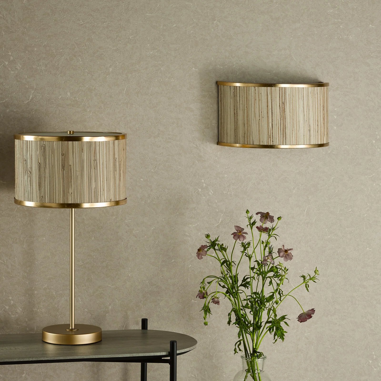 Fenella Table Lamp Gold Leaf With Seagrass Shade E14 - Image 7