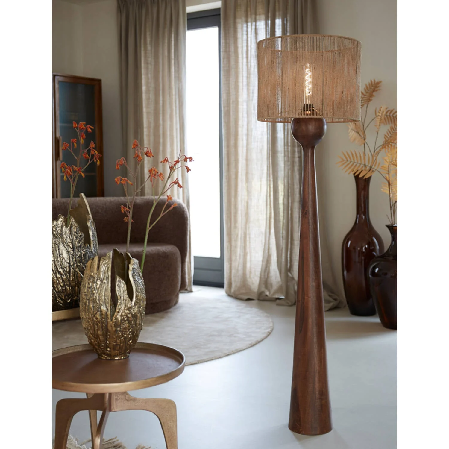 Festina Modern Wooden Floor Lamp -Dark/Light Brown - Image 3