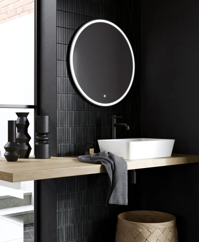 Fuse Frame Black/Brushed Brass Round  - Bathroom Mirror With LED Light IP44 - Image 5