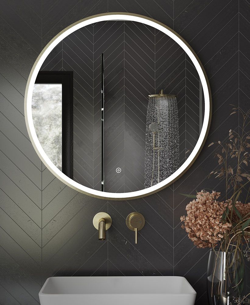 Fuse Frame Black/Brushed Brass Round  - Bathroom Mirror With LED Light IP44 - Image 6