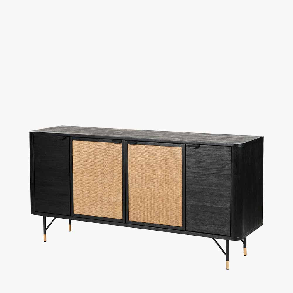 Fiji Black Acacia Wood and Natural Rattan 4 Door Sideboard - Image 2