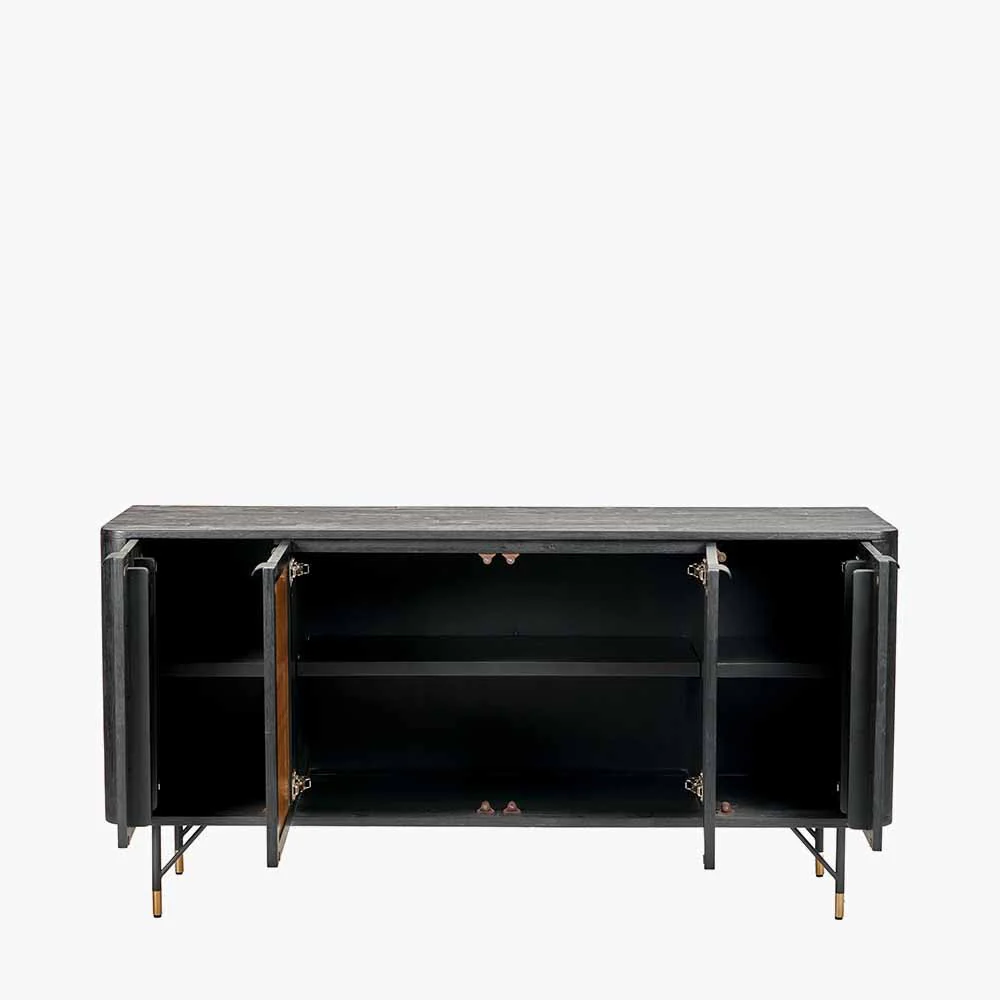Fiji Black Acacia Wood and Natural Rattan 4 Door Sideboard - Image 4