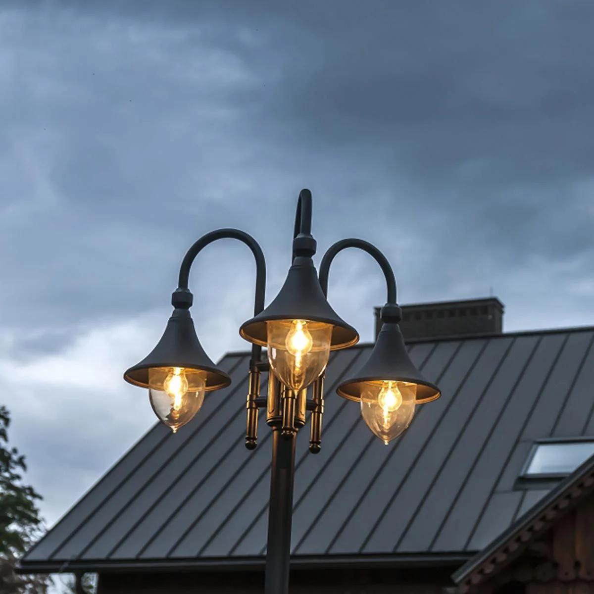 Firenze 3 Light Lamp Post - Black IP54  E27 - Image 4
