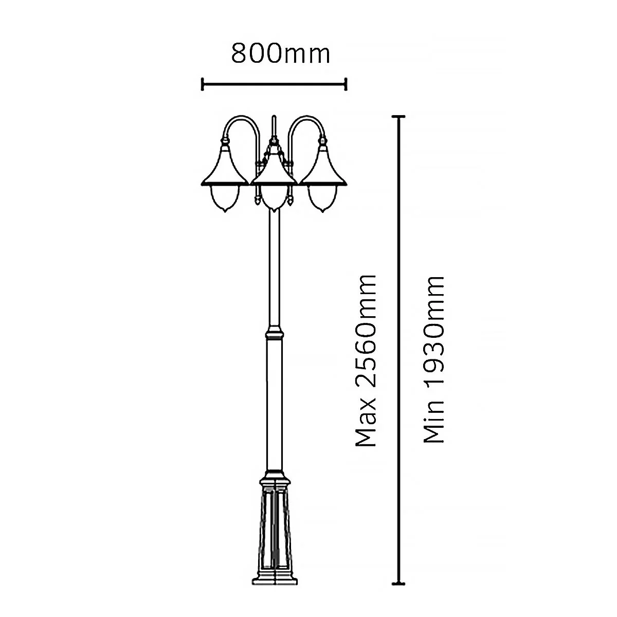 Firenze 3 Light Lamp Post - Black IP54  E27 - Image 6