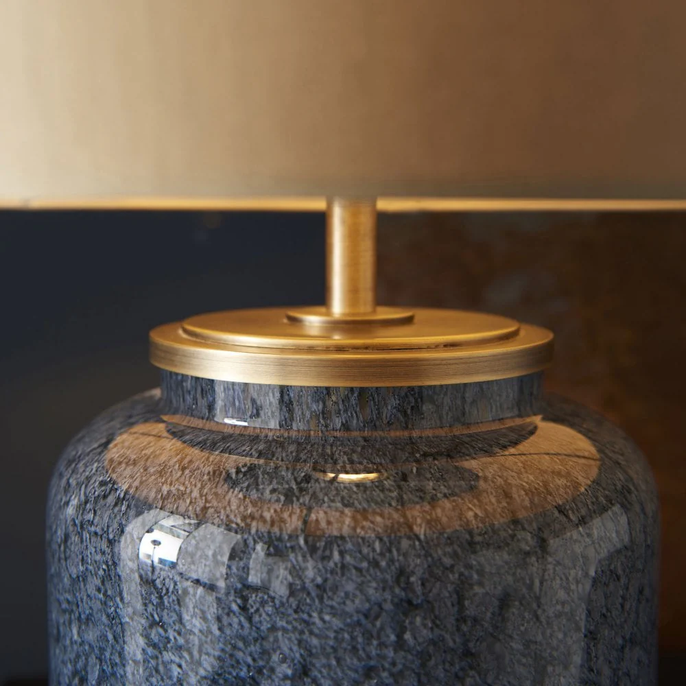 Fischer Table Lamp  Cobalt Glass with Gold Satin Shade - Image 2
