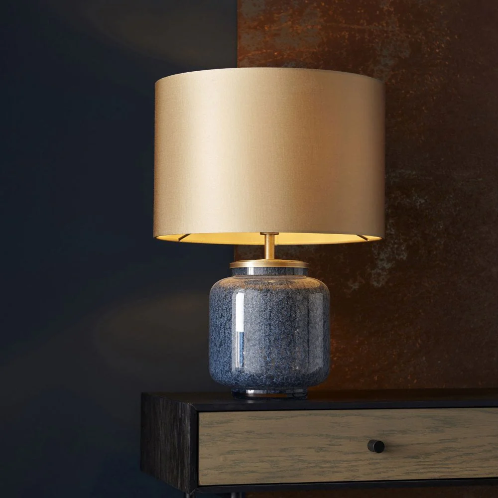 Fischer Table Lamp  Cobalt Glass with Gold Satin Shade - Image 3