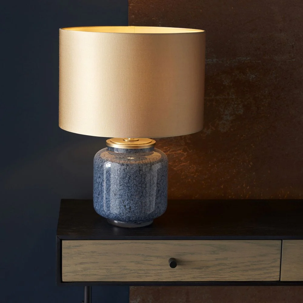 Fischer Table Lamp  Cobalt Glass with Gold Satin Shade - Image 6