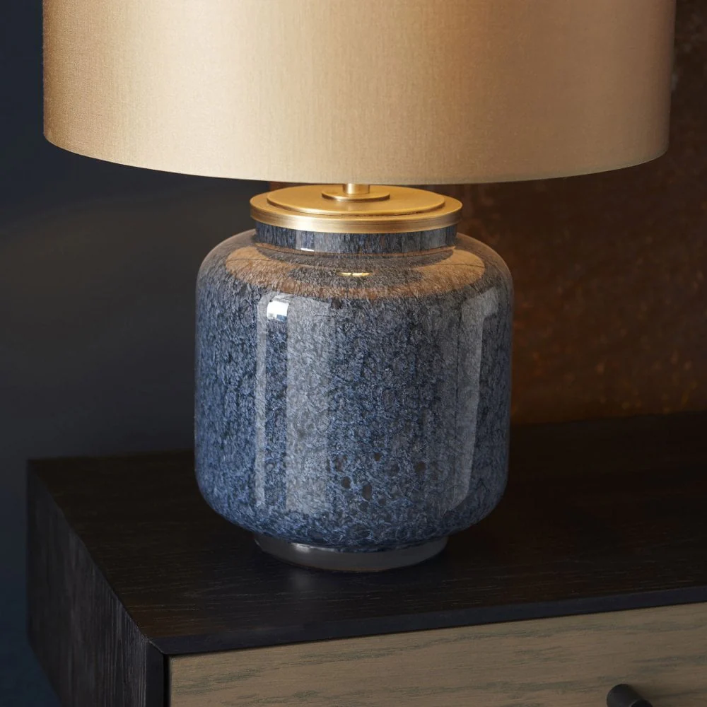 Fischer Table Lamp  Cobalt Glass with Gold Satin Shade - Image 7