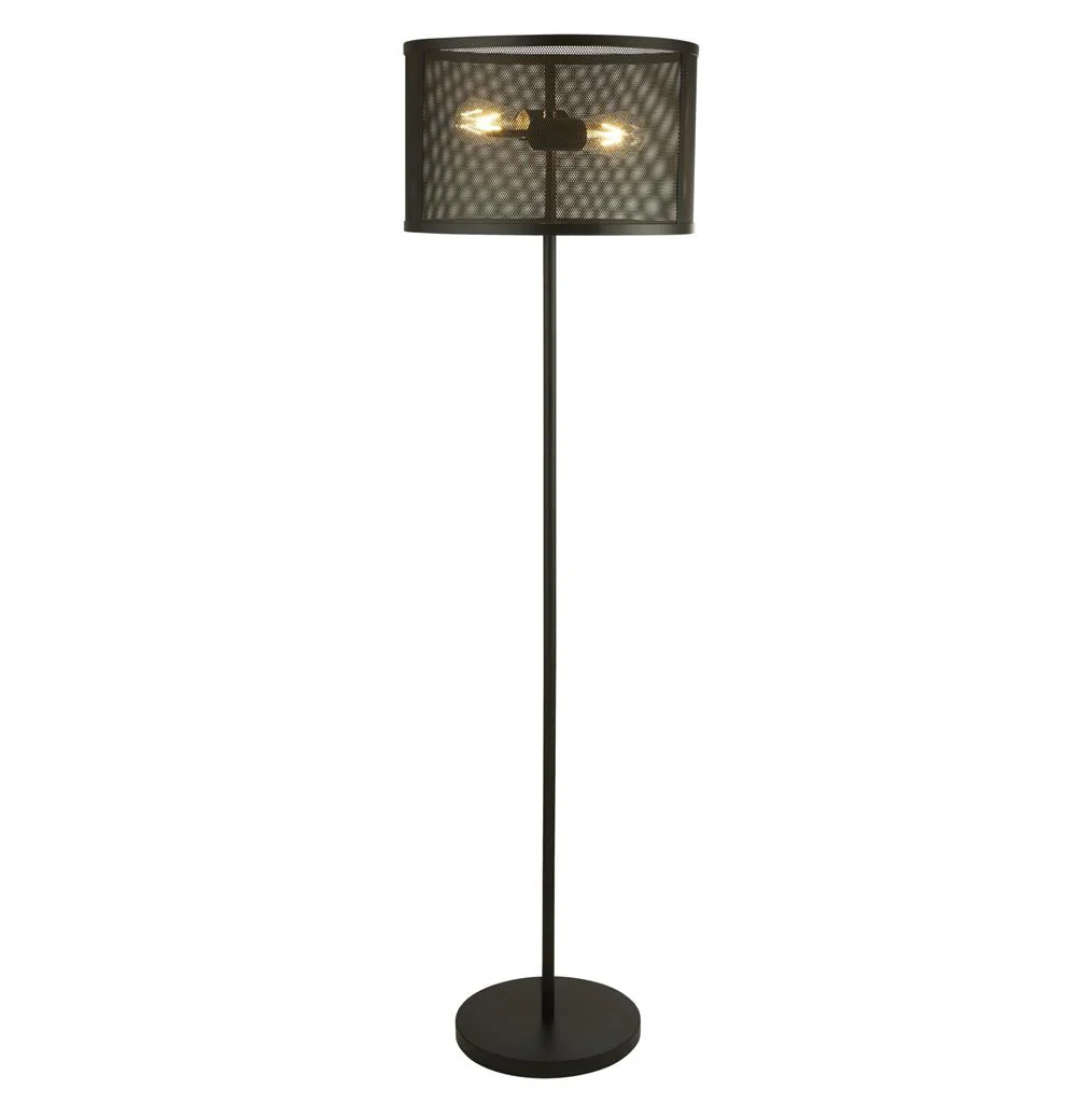 Fishnet 2Lt Floor Lamp - Matt Black Metal/Gold Metal & Mesh Shade E27 - Image 2