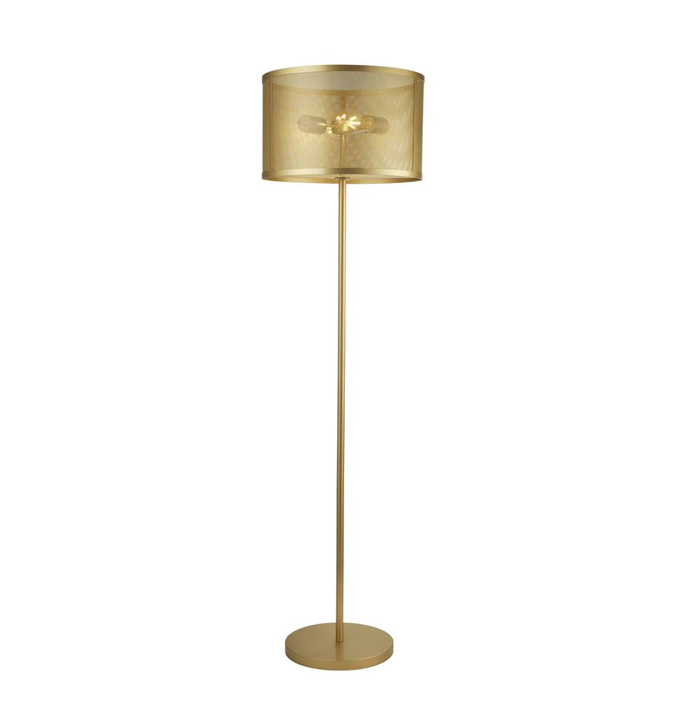 Fishnet 2Lt Floor Lamp - Matt Black Metal/Gold Metal & Mesh Shade E27 - Image 5