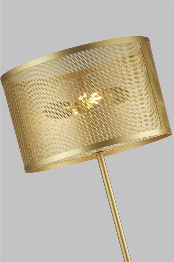 Fishnet 2Lt Floor Lamp - Matt Black Metal/Gold Metal & Mesh Shade E27 - Image 6