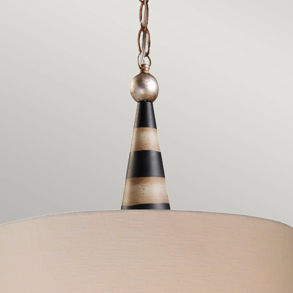 Flambeau 2 Light Pendant - Black, Cream and Gold Leaf, with Taupe linen shade - Image 2