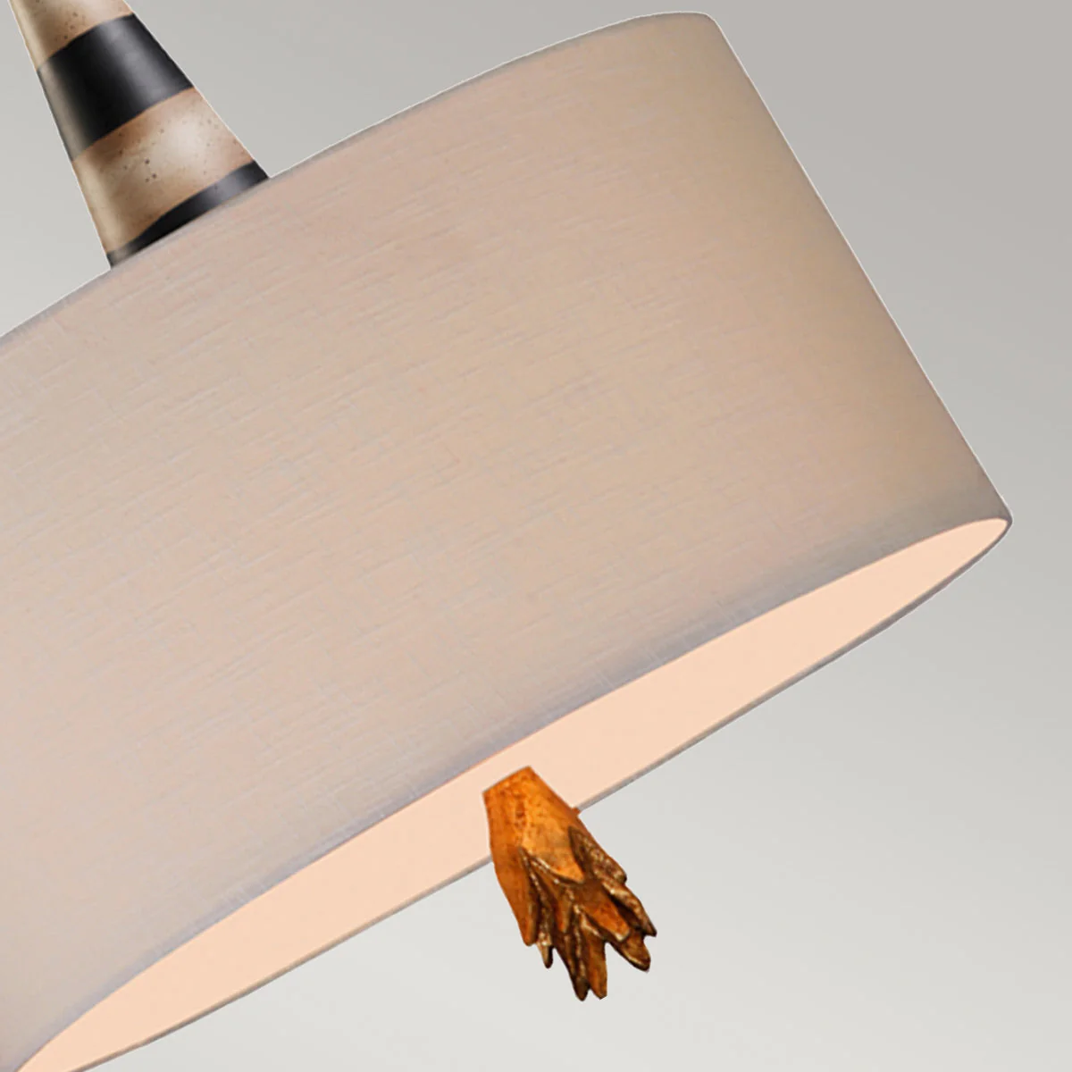 Flambeau 2 Light Pendant - Black, Cream and Gold Leaf, with Taupe linen shade - Image 3