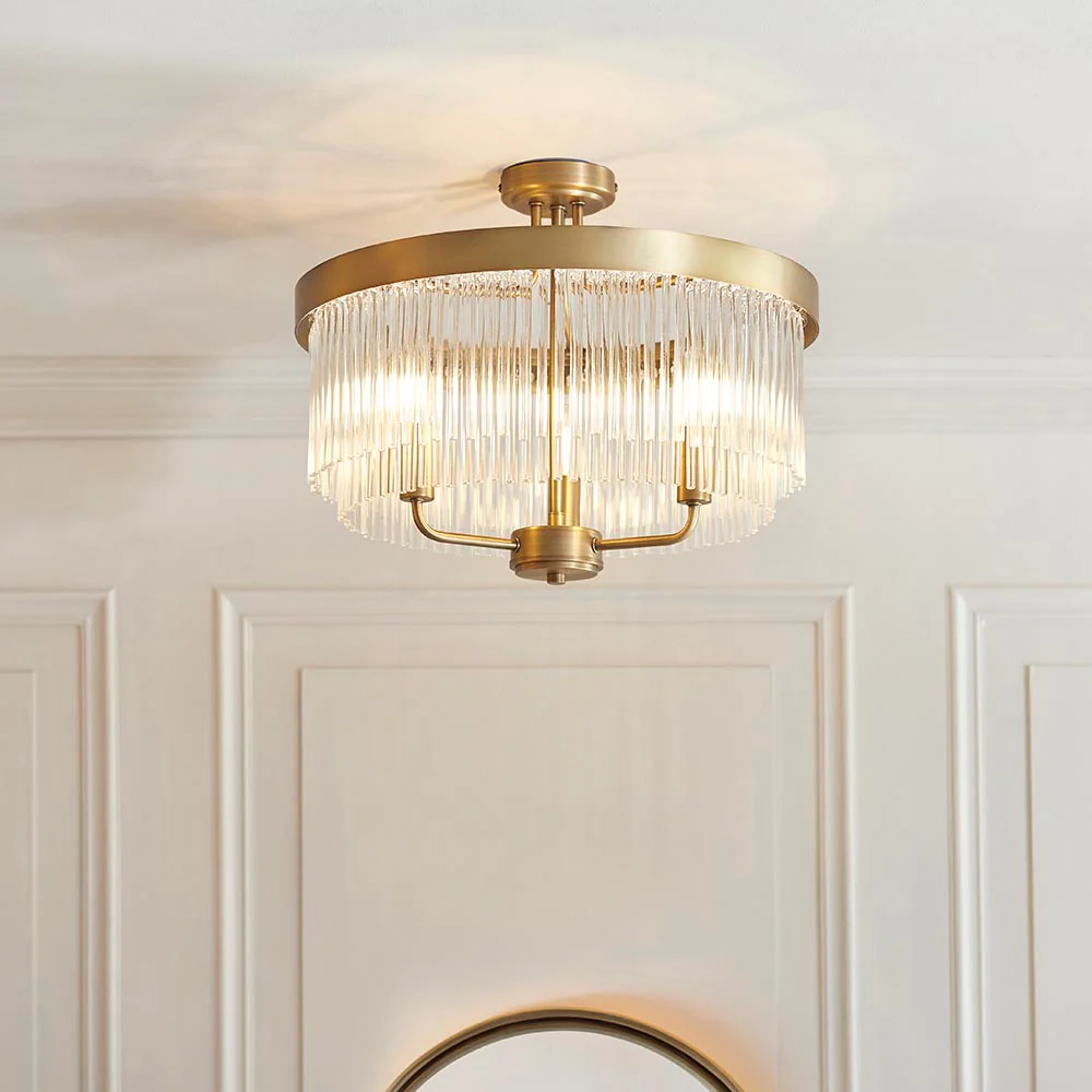 Flare 3lt Semi Flush Light - Antique Brass - Image 8
