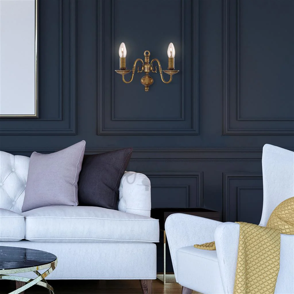 Flemish 2Lt Wall Light - Antique Brass - Image 2