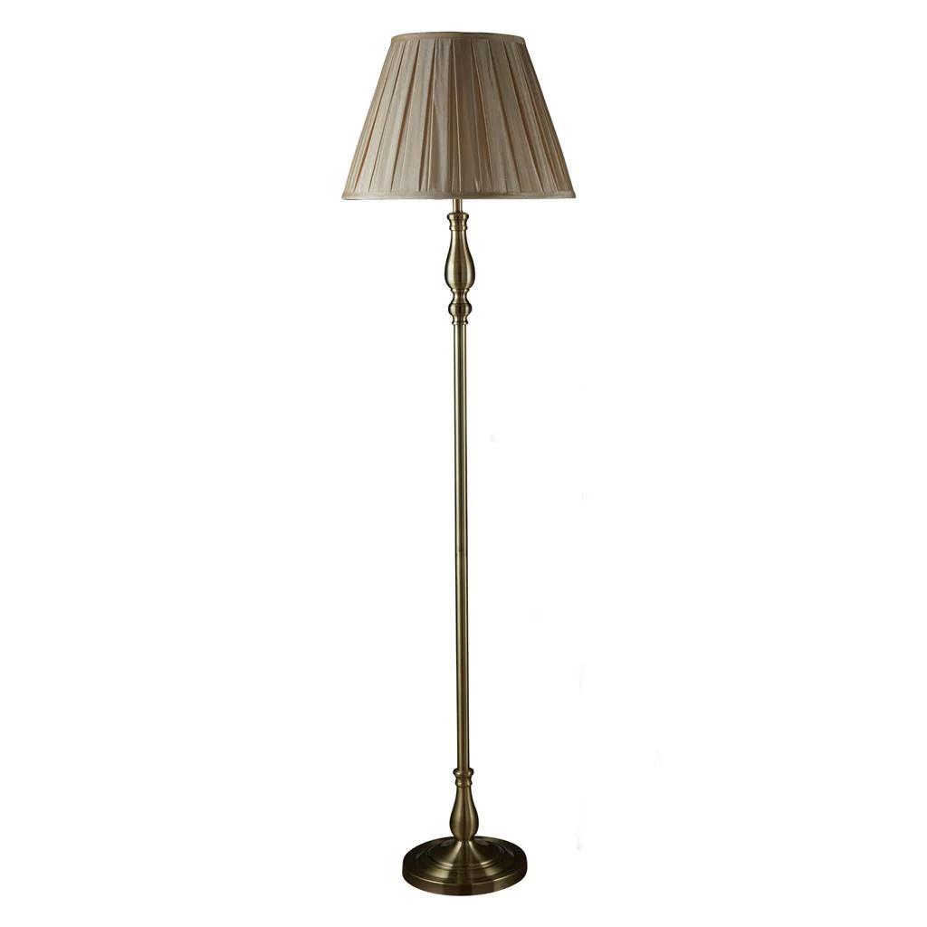 Flemish Floor Lamp- Antique Brass Metal & Grey Pleated Shade E27 - Image 2
