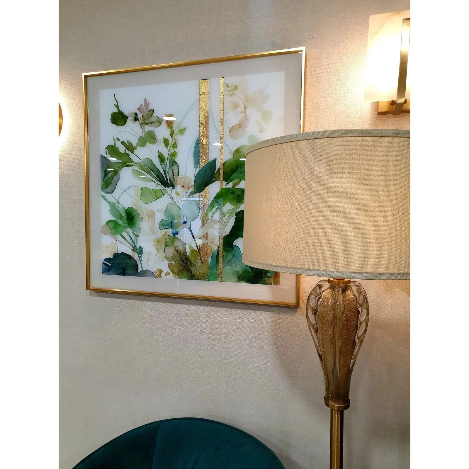 Floral Print Wall Art - Gold Finish Frame - Image 2