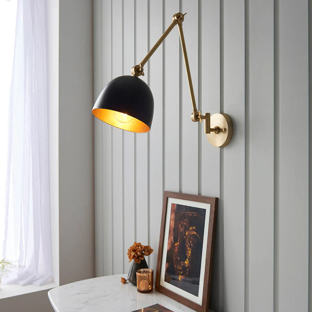 Focus Swing Arm Wall - Antique Brass/Polished Nickel E27 - Image 4