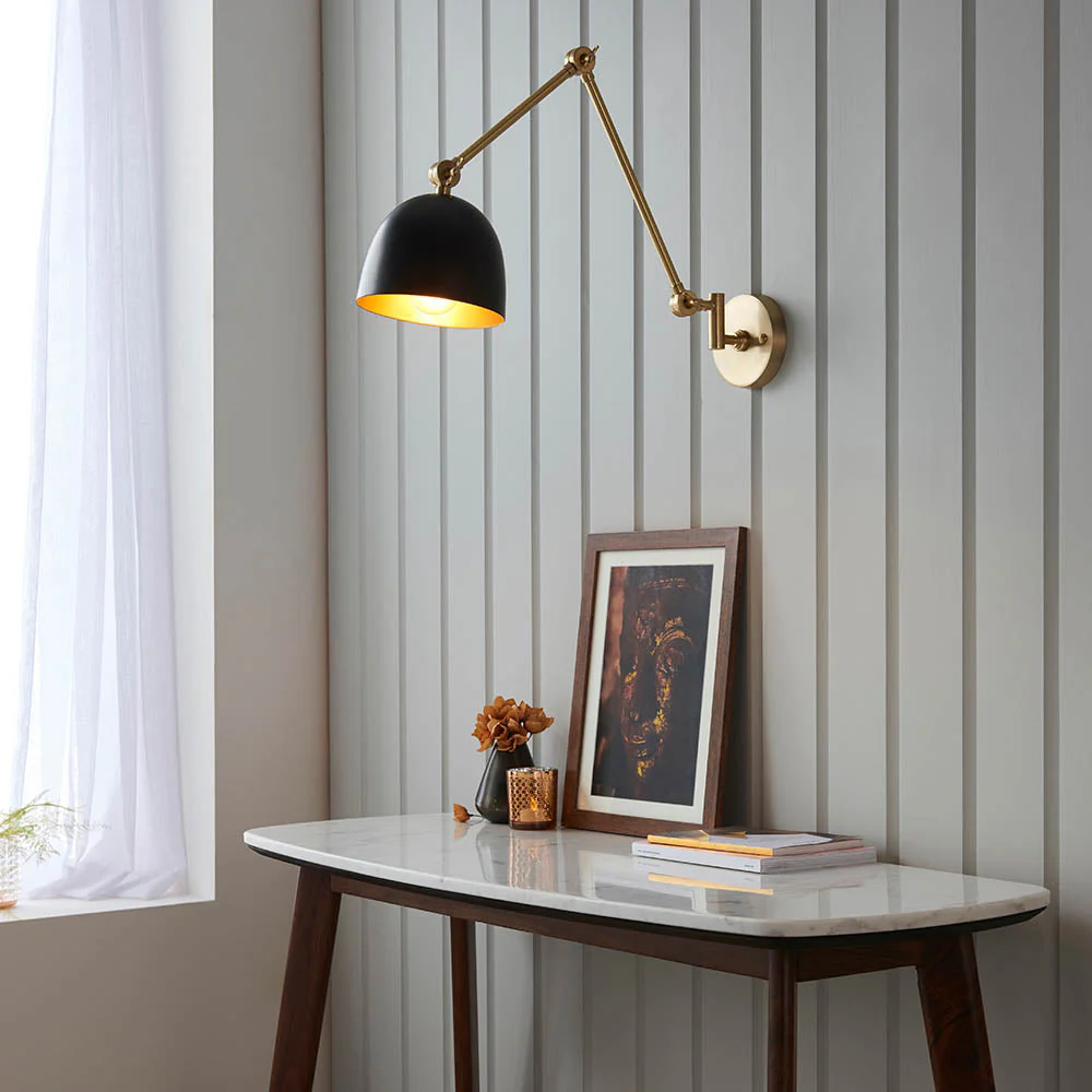 Focus Swing Arm Wall - Antique Brass/Polished Nickel E27 - Image 5
