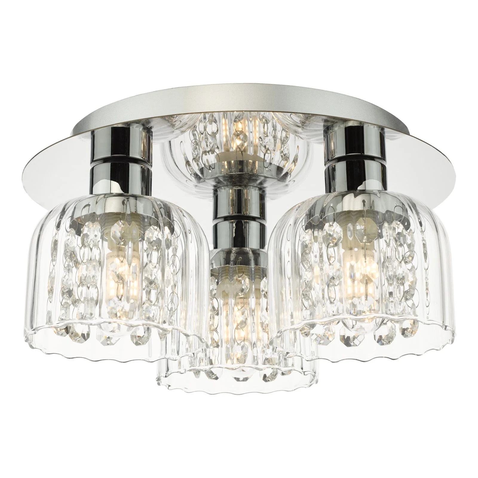 Forseti 3 Light Bathroom Flush Light IP44- Polished Chrome and Glass