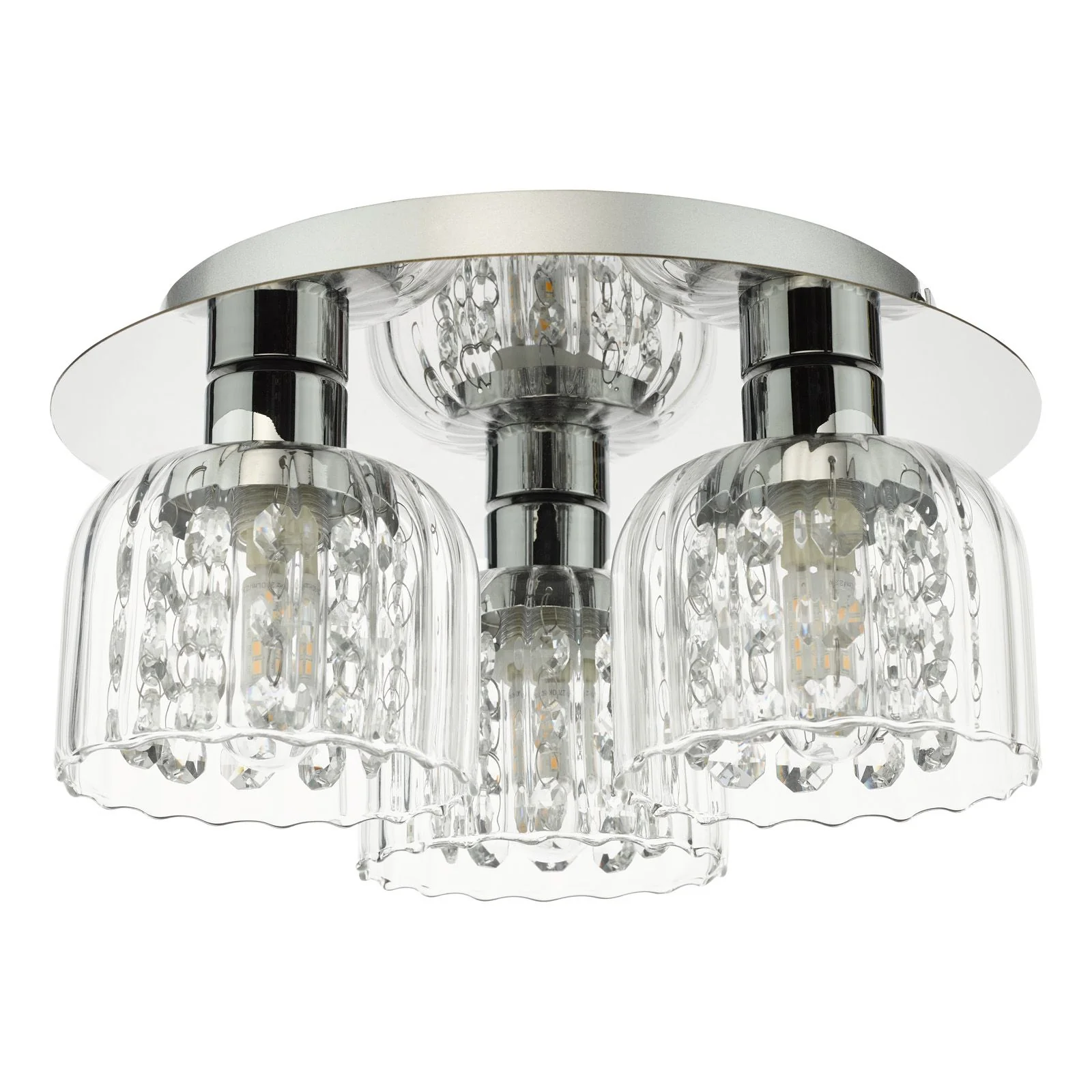 Forseti 3 Light Bathroom Flush Light IP44- Polished Chrome and Glass - Image 2