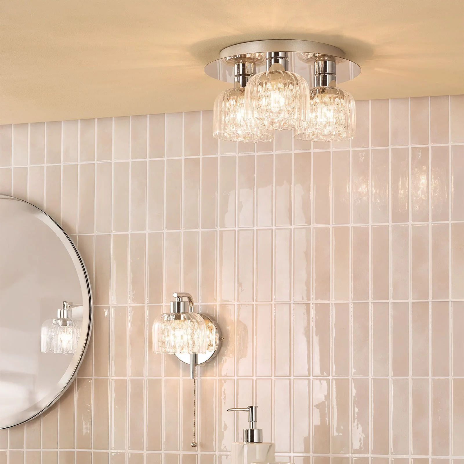 Forseti 3 Light Bathroom Flush Light IP44- Polished Chrome and Glass - Image 4