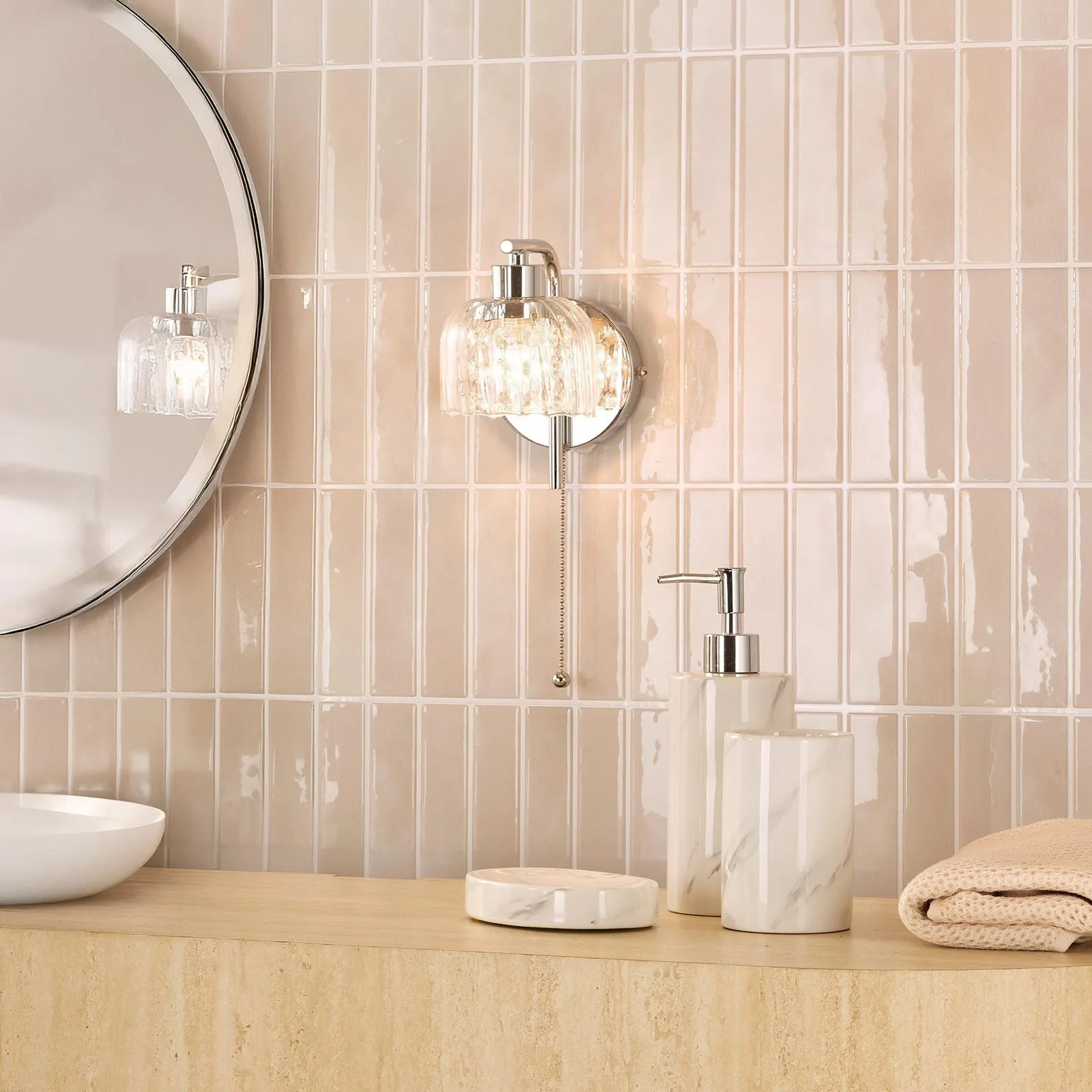 Forseti Bathroom Wall Light IP44 - Polished Chrome and Glass IP44 - Image 4