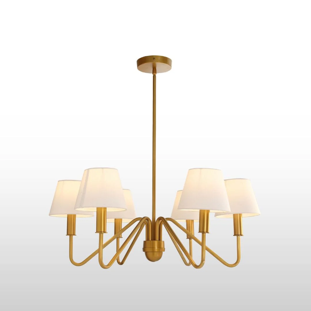 Celtic Four/Six Arm Brass Chandelier- Green/ White Shades