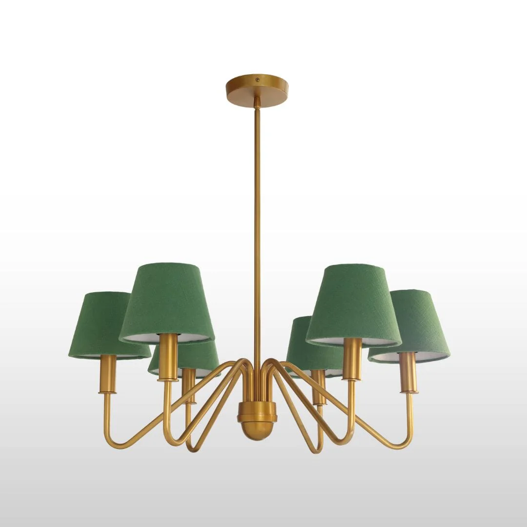 Celtic Four/Six Arm Brass Chandelier- Green/ White Shades - Image 3