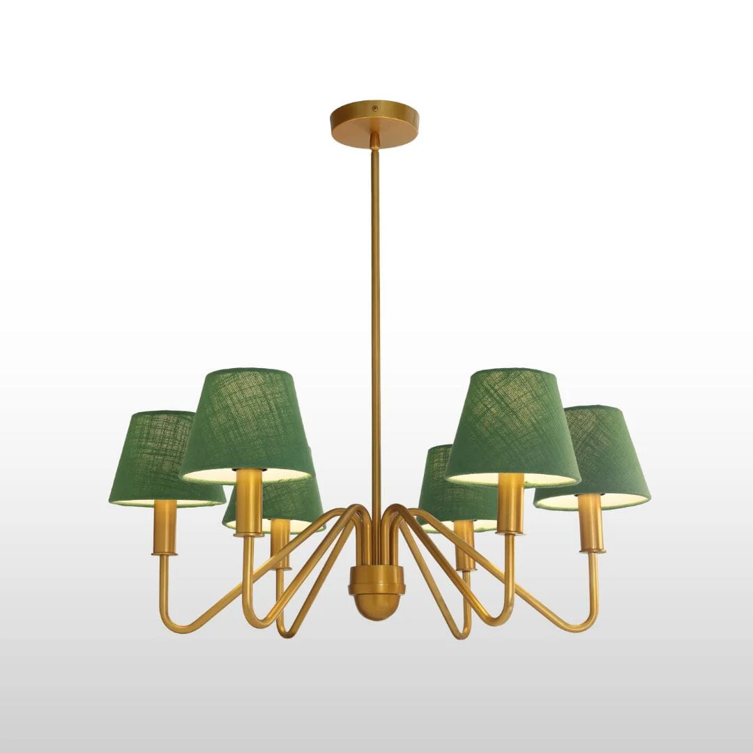 Celtic Four/Six Arm Brass Chandelier- Green/ White Shades - Image 5