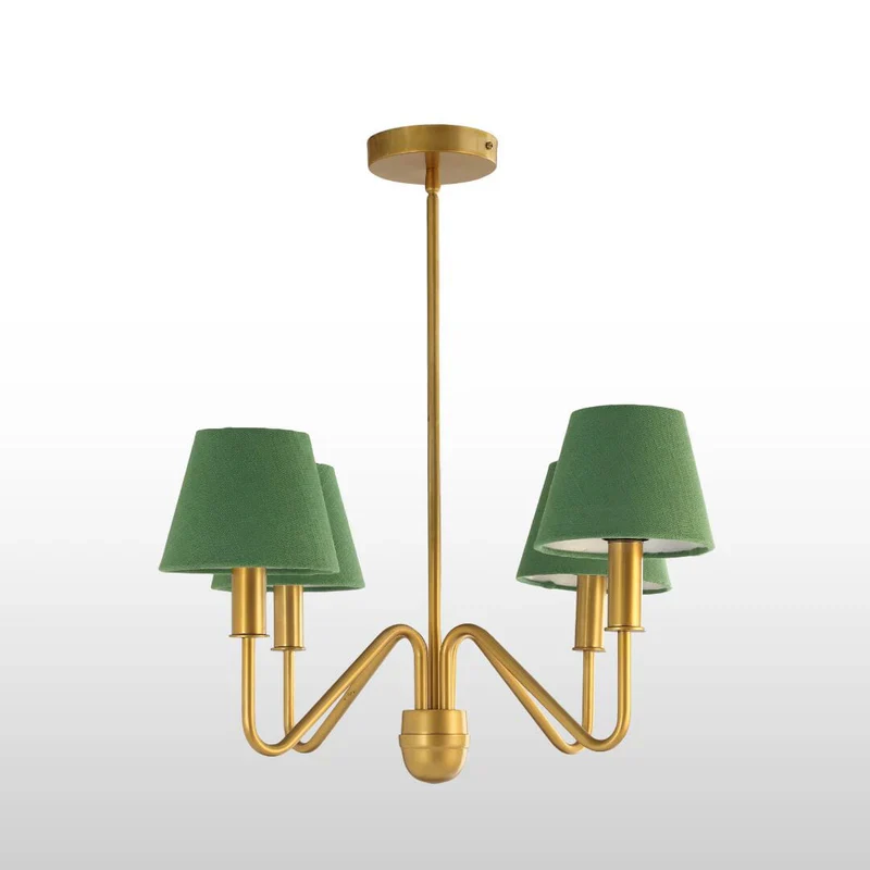 Celtic Four/Six Arm Brass Chandelier- Green/ White Shades - Image 6