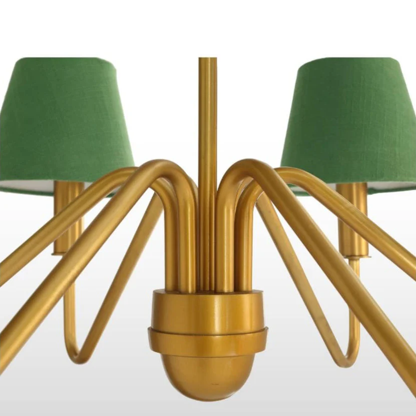 Celtic Four/Six Arm Brass Chandelier- Green/ White Shades - Image 9