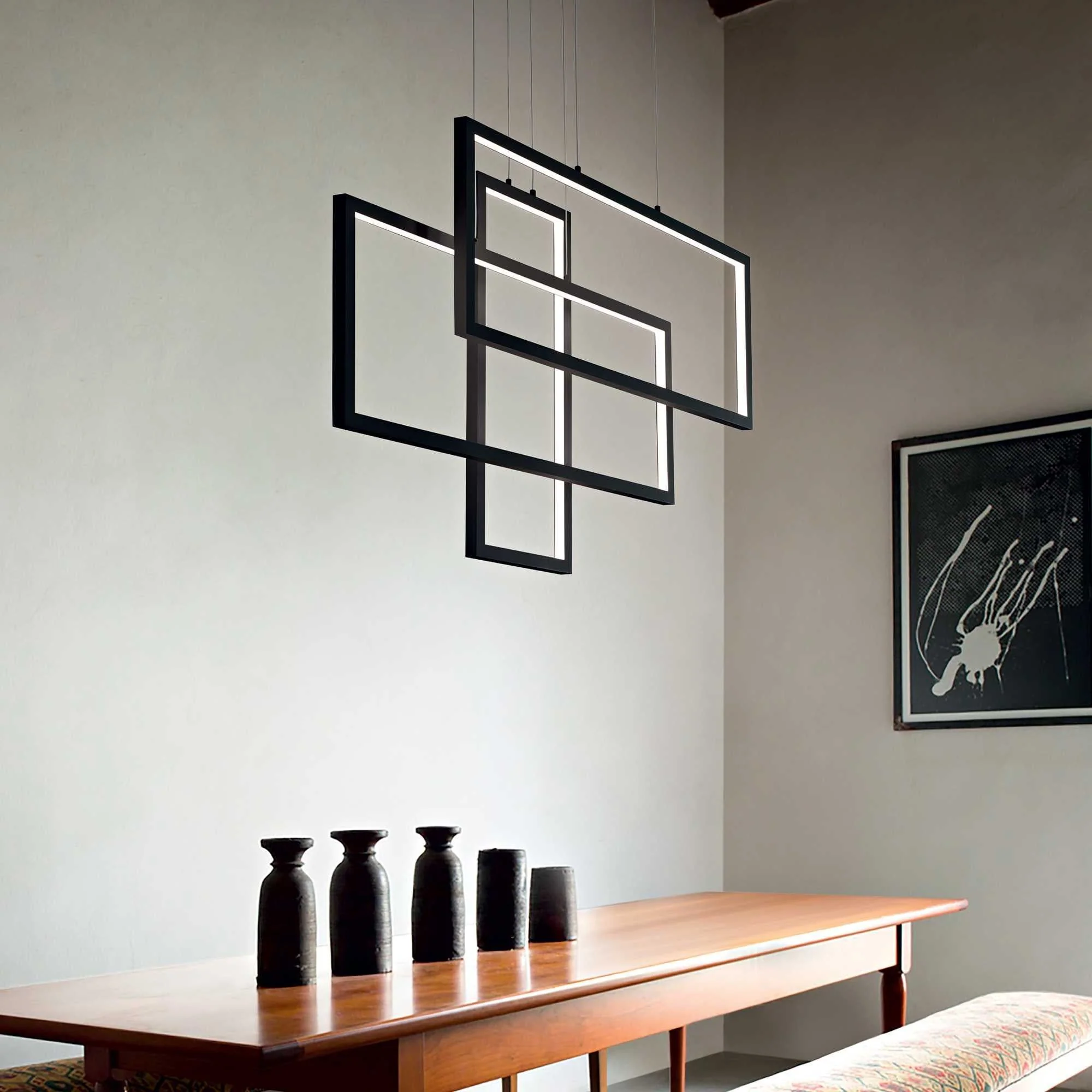 Frame SP Rettangolo LED Pendant Lights - White/Black Finish - Image 3