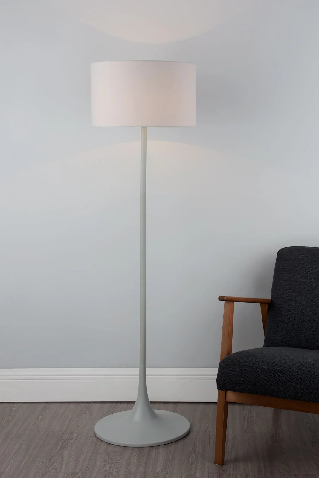 Funchal Floor Lamp Grey With Shade E27 - Image 3