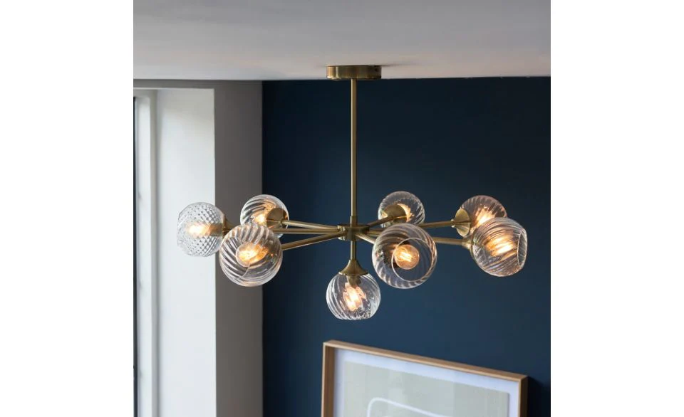 Furze 6Lt/ 8Lt Multi-Arm Pendant - Antique Brass/Bright Nickel - Image 12