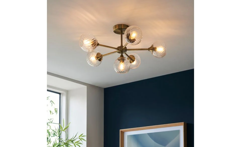 Furze 6Lt/ 8Lt Multi-Arm Pendant - Antique Brass/Bright Nickel - Image 2